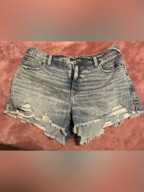 aerie Light Wash Distressed Denim Shorts
